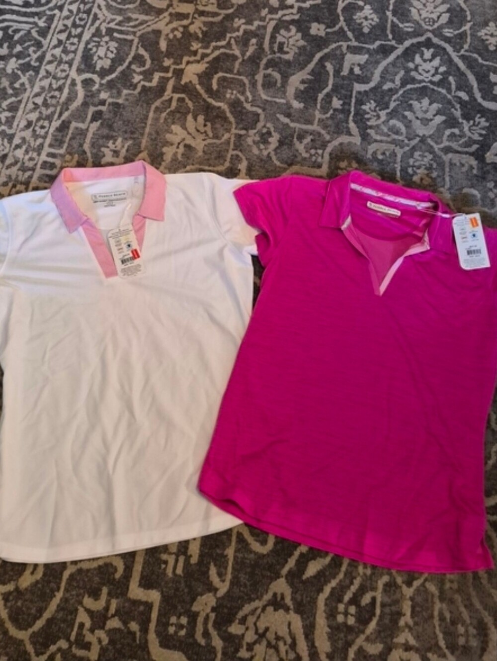 Two Pebble Beach Women's  Polo Tops - White with Pink Trim & Bright Fuchsia